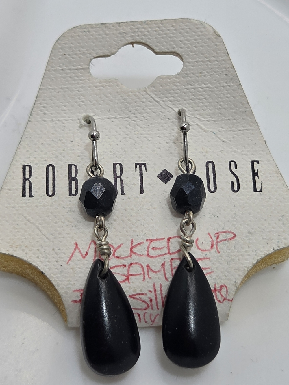 NWT Robert Rose Black Faceted & Tear Drop Dangle Earrings Whimsigoth Gothic 🖤✨